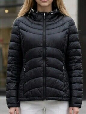 ANDREW MARC DOWN PUFFER JACKET HOODED LIGHTWEIGHT WINTER BLACK WONEN'S XL